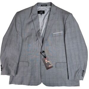 STATEMENT ITALY Confidence Mens 50L Grey Plaid Wool Blend Suit Vest & Blazer